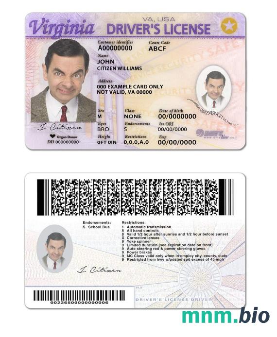 Szablon prawa jazdy USA Virginia w formacie PSD, ze wszystkimi czcionkami